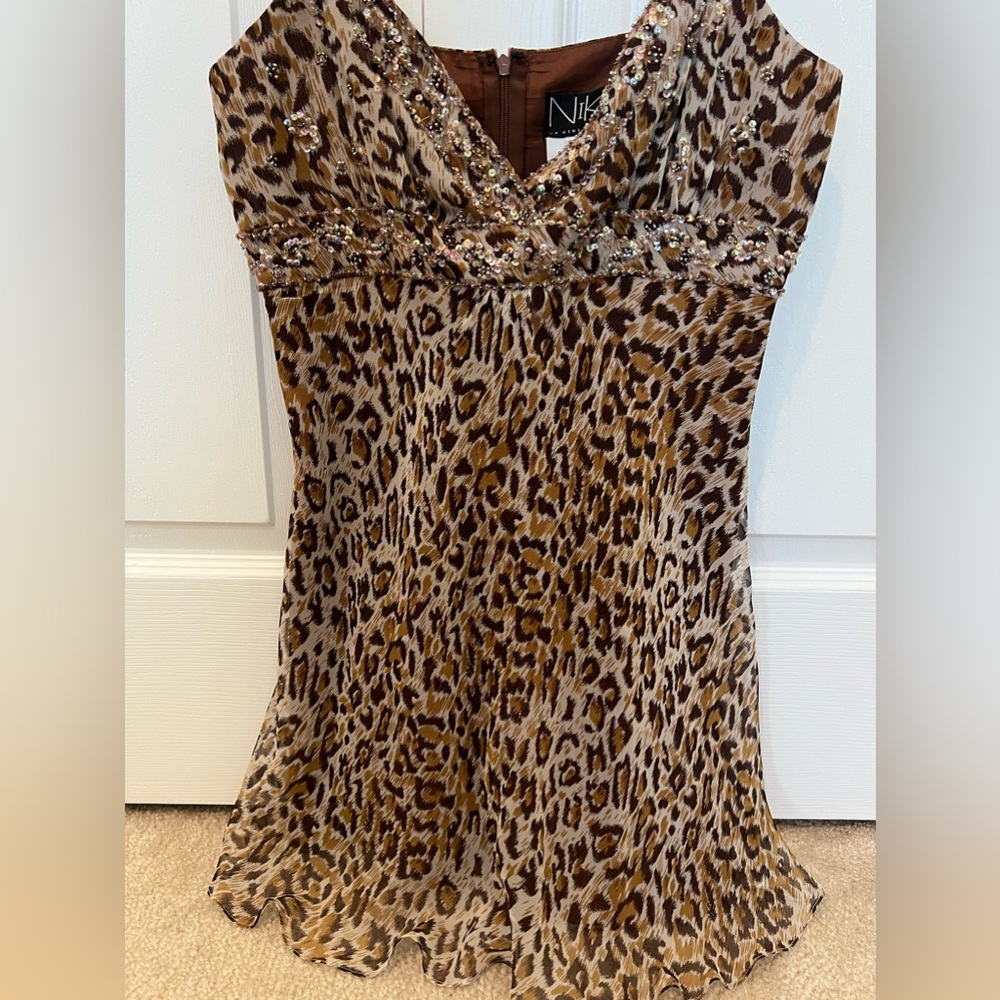 Vintage Niki Livas Leopard Silk Spaghetti Strap Top with Sequin detail Size 6